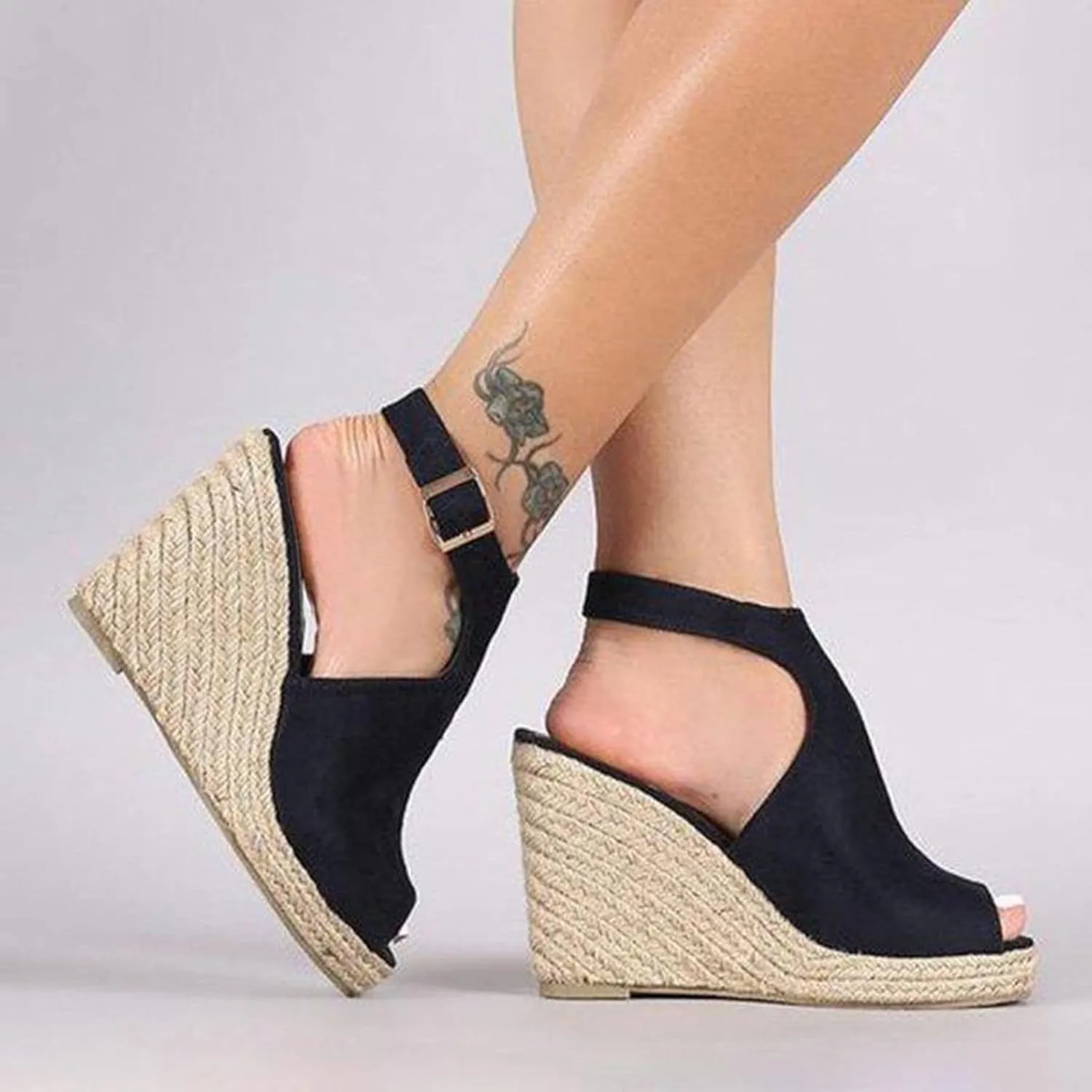 Wedge Sandals for Women, Dressy Summer Wedge, Womens Espadrille Wedge Sandals Peep Toe Buckle Strap Platform Sandals