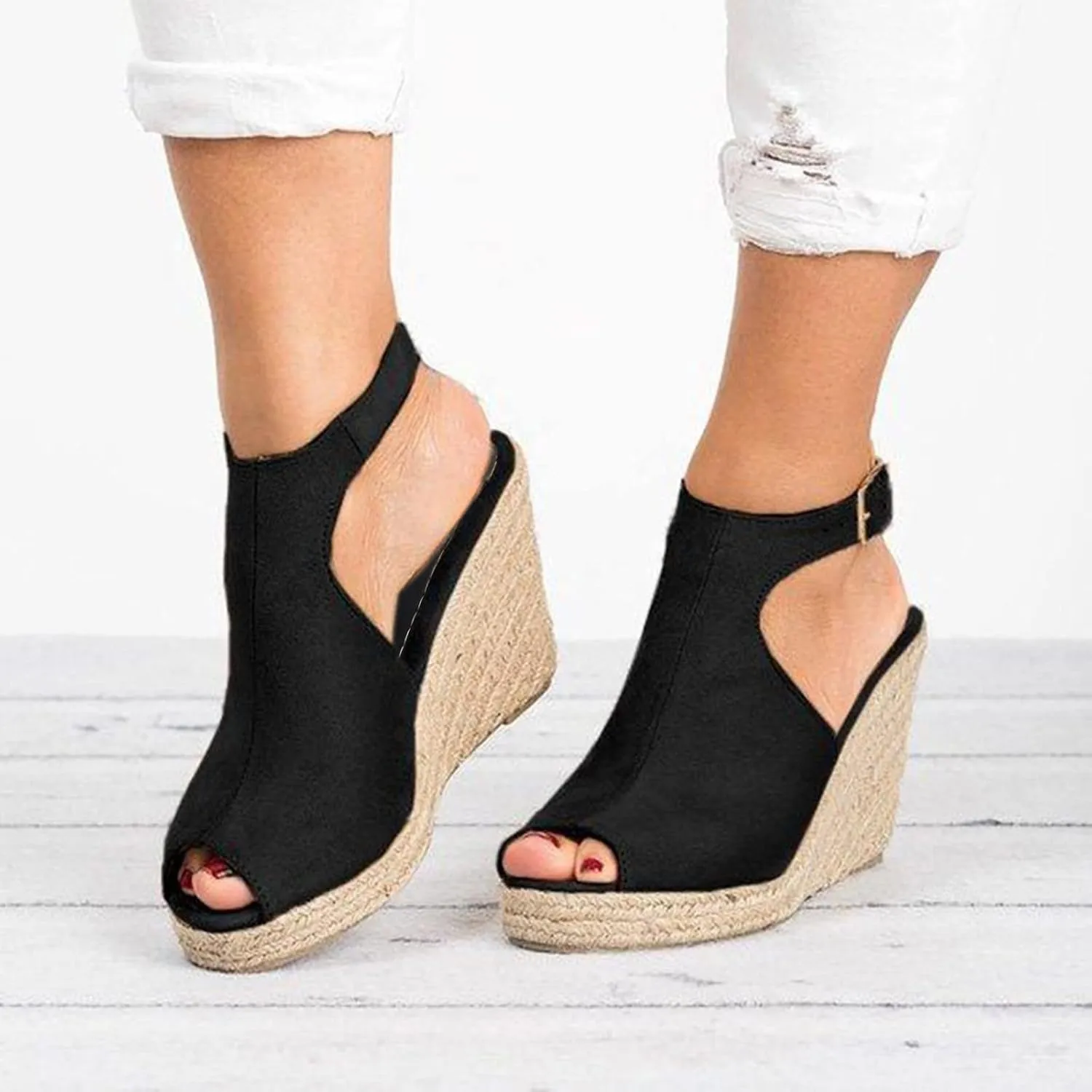 Wedge Sandals for Women, Dressy Summer Wedge, Womens Espadrille Wedge Sandals Peep Toe Buckle Strap Platform Sandals