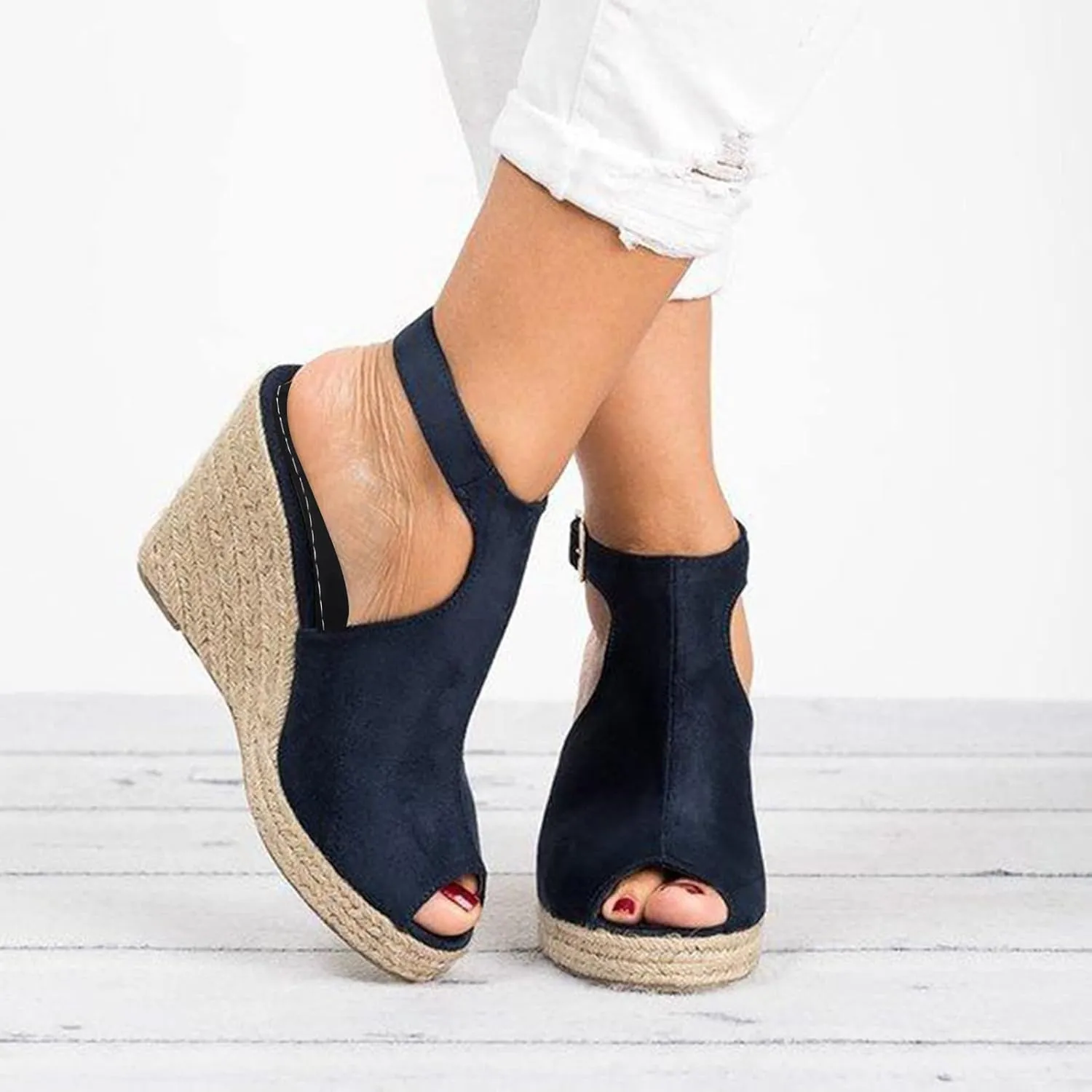 Wedge Sandals for Women, Dressy Summer Wedge, Womens Espadrille Wedge Sandals Peep Toe Buckle Strap Platform Sandals