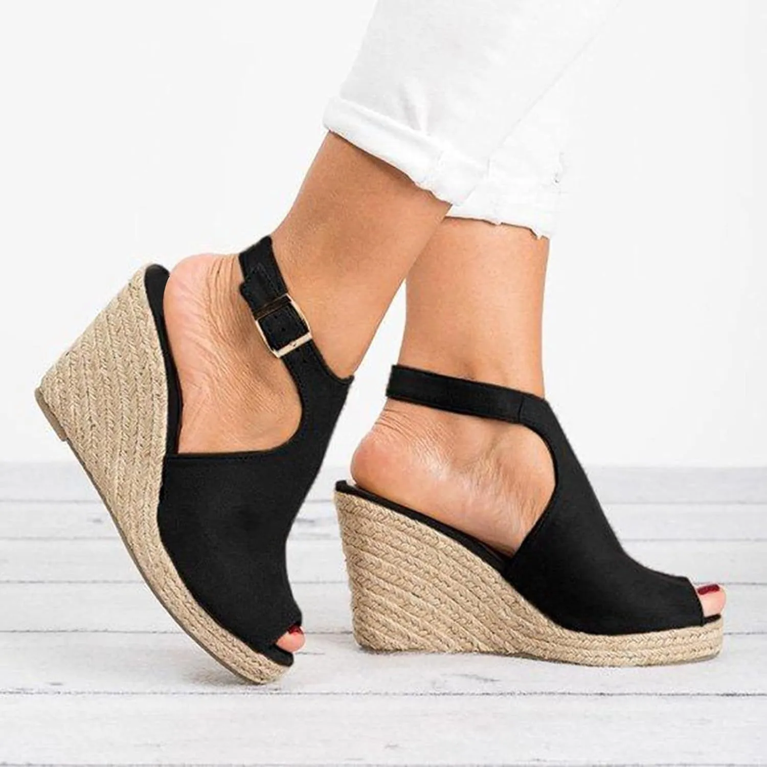 Wedge Sandals for Women, Dressy Summer Wedge, Womens Espadrille Wedge Sandals Peep Toe Buckle Strap Platform Sandals