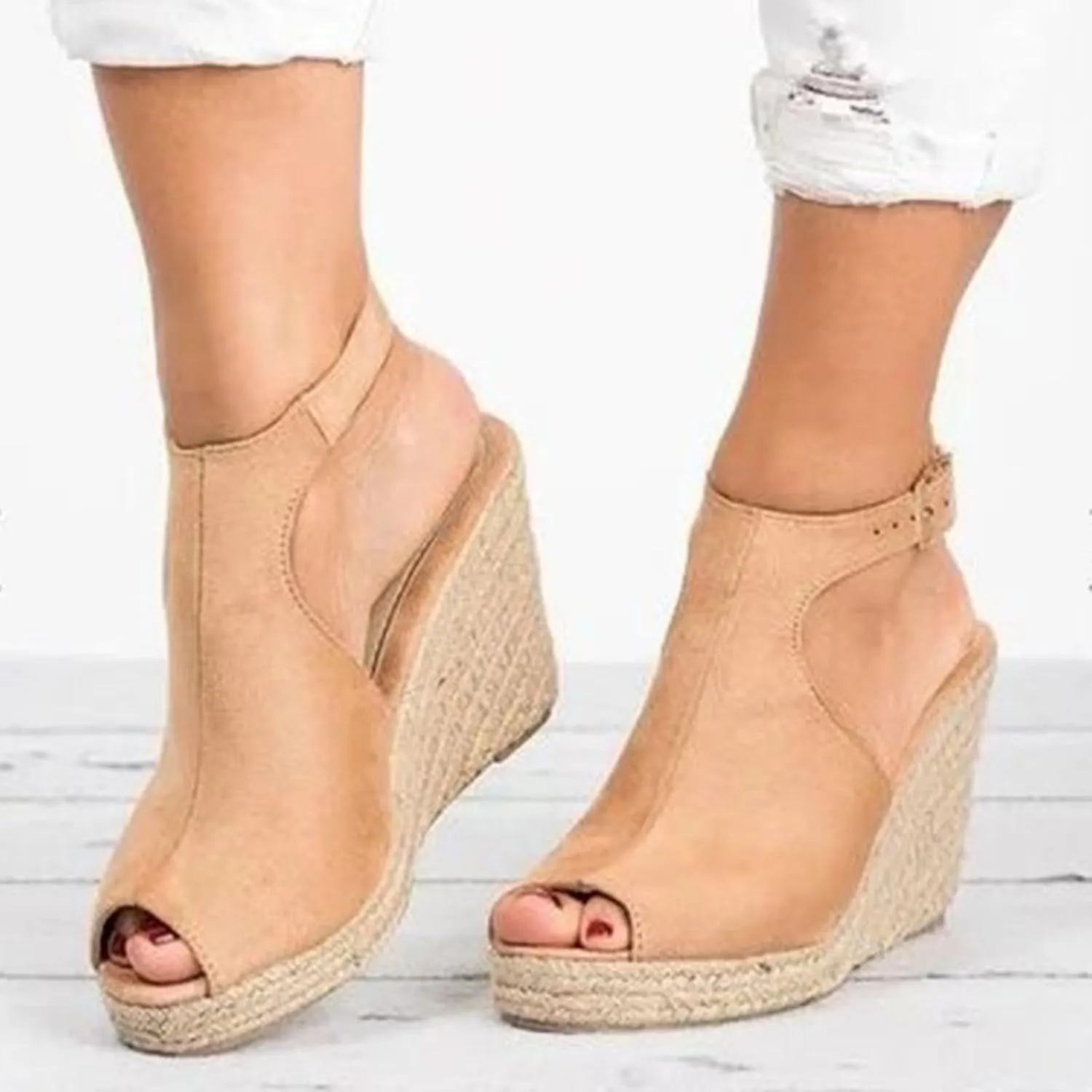 Wedge Sandals for Women Open Toe Orthopedic Casual Platform Espadrilles Summer Casual Dress Shoes Slip on Open Buckle Heels Ankle Strap Outdoor Fashion Sandals