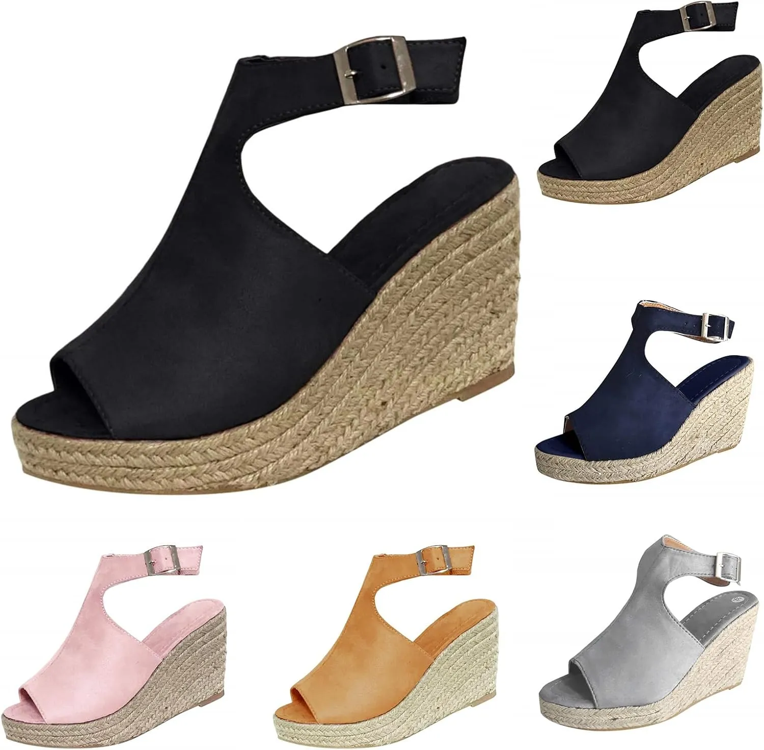 Wedge Sandals for Women Open Toe Orthopedic Casual Platform Espadrilles Summer Casual Dress Shoes Slip on Open Buckle Heels Ankle Strap Outdoor Fashion Sandals