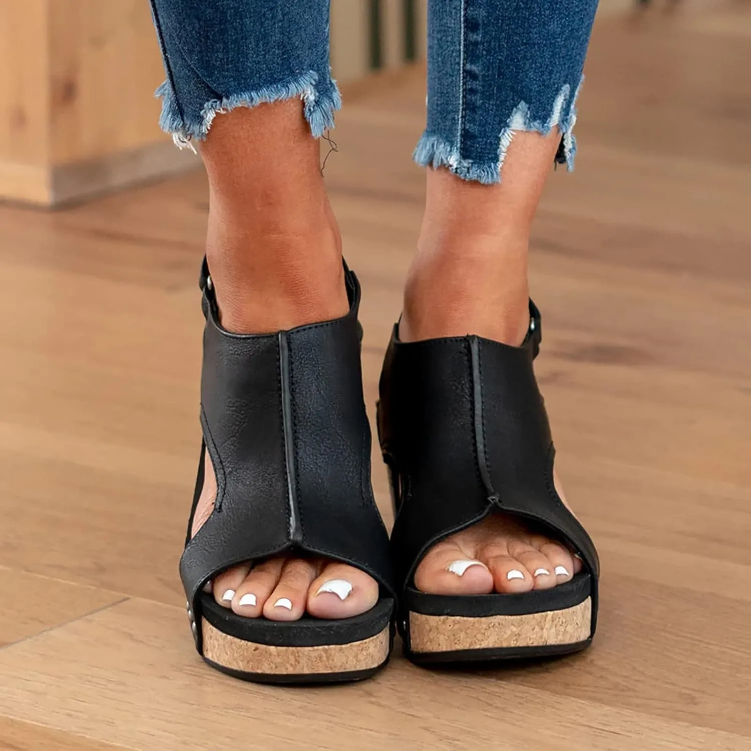Wedge Sandals for Womens Open Toe Buckle Ankle Strap Dressy Espadrilles Shoes Orthopedic Slip on Side Hollow Out Casual Platform Arch Support Fashion Summer Dress Sandals