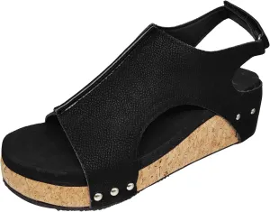 Wedge Sandals for Womens Open Toe Buckle Ankle Strap Dressy Espadrilles Shoes Orthopedic Slip on Side Hollow Out Casual Platform Arch Support Fashion Summer Dress Sandals