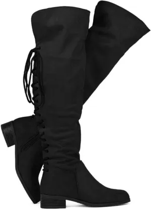 WestCoast Women's Flat Knee High Boots Fold Over Cuff Over The Knee Back Tie Dress Boot