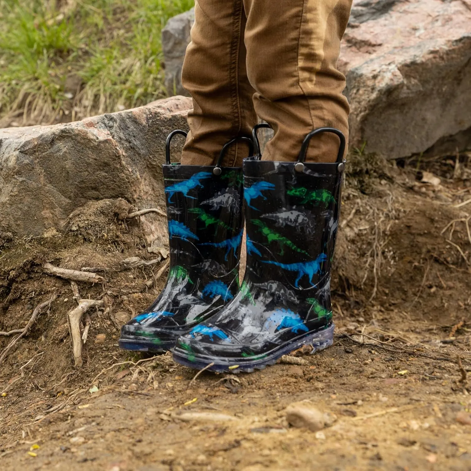 Western Chief Kids Waterproof Light Up Rain Boots With Handles for Easy On and Off for Boys and Girls