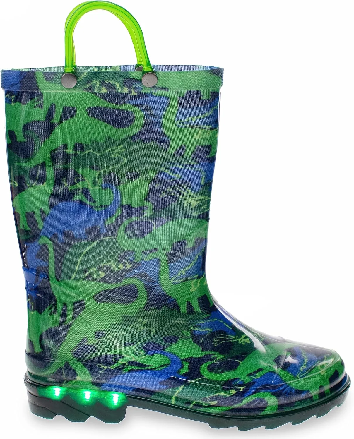 Western Chief Kids Waterproof Light Up Rain Boots With Handles for Easy On and Off for Boys and Girls