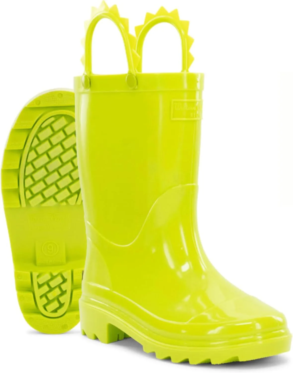 Western Chief Kids Waterproof Neon Rain Boots with Pull-On Handles and Traction Outsole