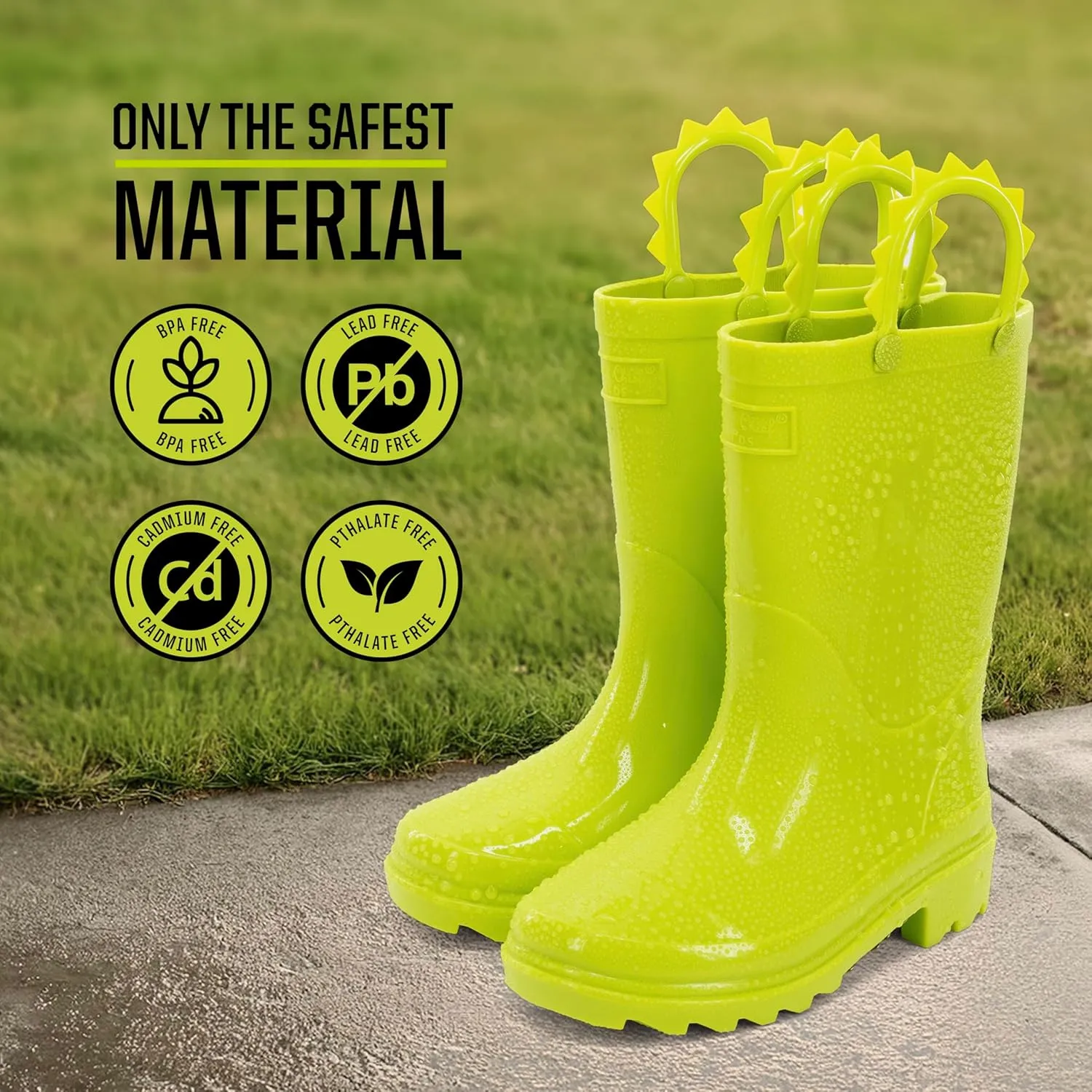 Western Chief Kids Waterproof Neon Rain Boots with Pull-On Handles and Traction Outsole