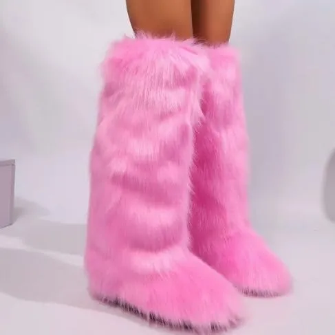 Wild Diva Melanie-22 Women's Faux Fur Fluffy Short Snow Knee High Boots Warm Comfortable Outdoor Furry Shoes (Runs Small)
