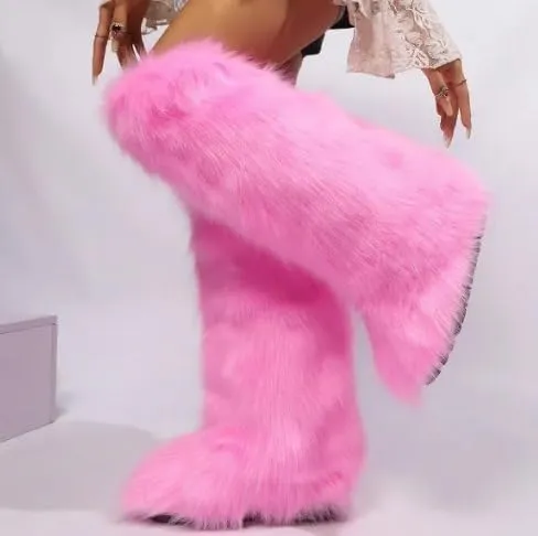 Wild Diva Melanie-22 Women's Faux Fur Fluffy Short Snow Knee High Boots Warm Comfortable Outdoor Furry Shoes (Runs Small)