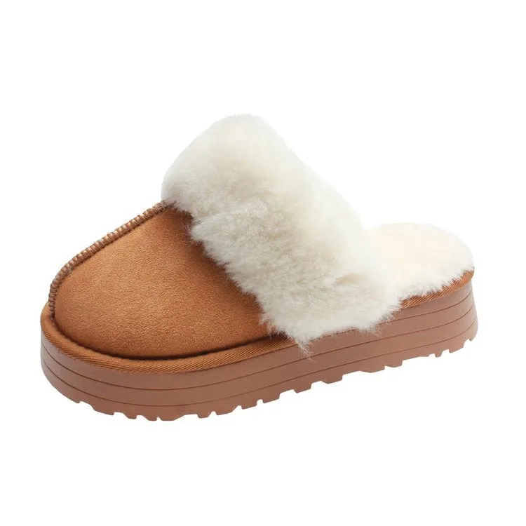 Winter Brand Plush Cotton Slippers Women Flats Shoes Platform Casual Home Suede Fur Slippers for Women