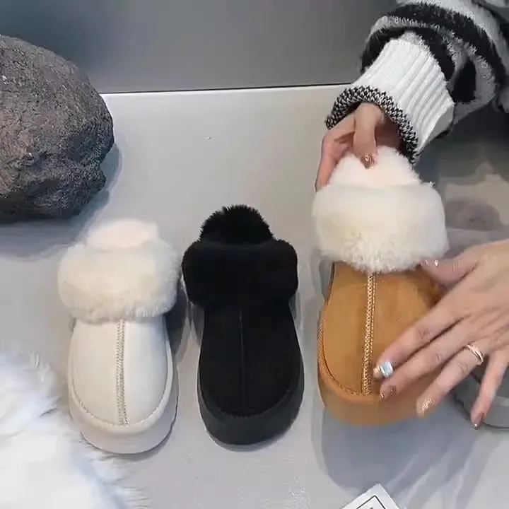 Winter Brand Plush Cotton Slippers Women Flats Shoes Platform Casual Home Suede Fur Slippers for Women