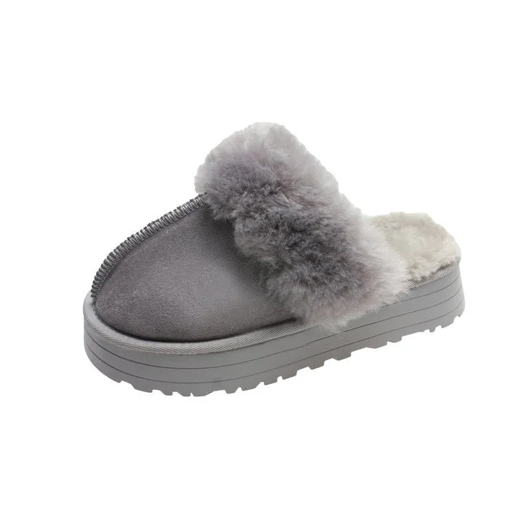 Winter Brand Plush Cotton Slippers Women Flats Shoes Platform Casual Home Suede Fur Slippers for Women