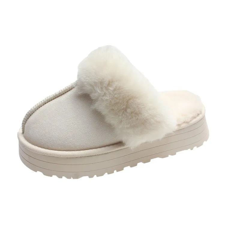 Winter Brand Plush Cotton Slippers Women Flats Shoes Platform Casual Home Suede Fur Slippers for Women