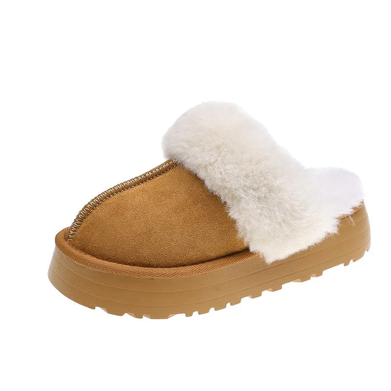 Winter Brand Plush Cotton Slippers Women Flats Shoes Platform Casual Home Suede Fur Slippers for Women