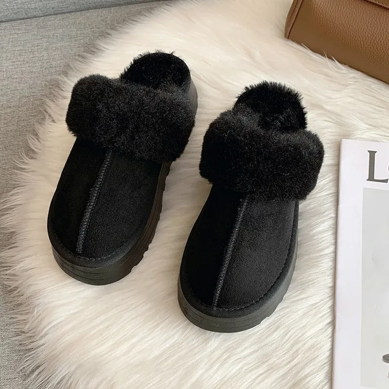 Winter Brand Plush Cotton Slippers Women Flats Shoes Platform Casual Home Suede Fur Slippers for Women