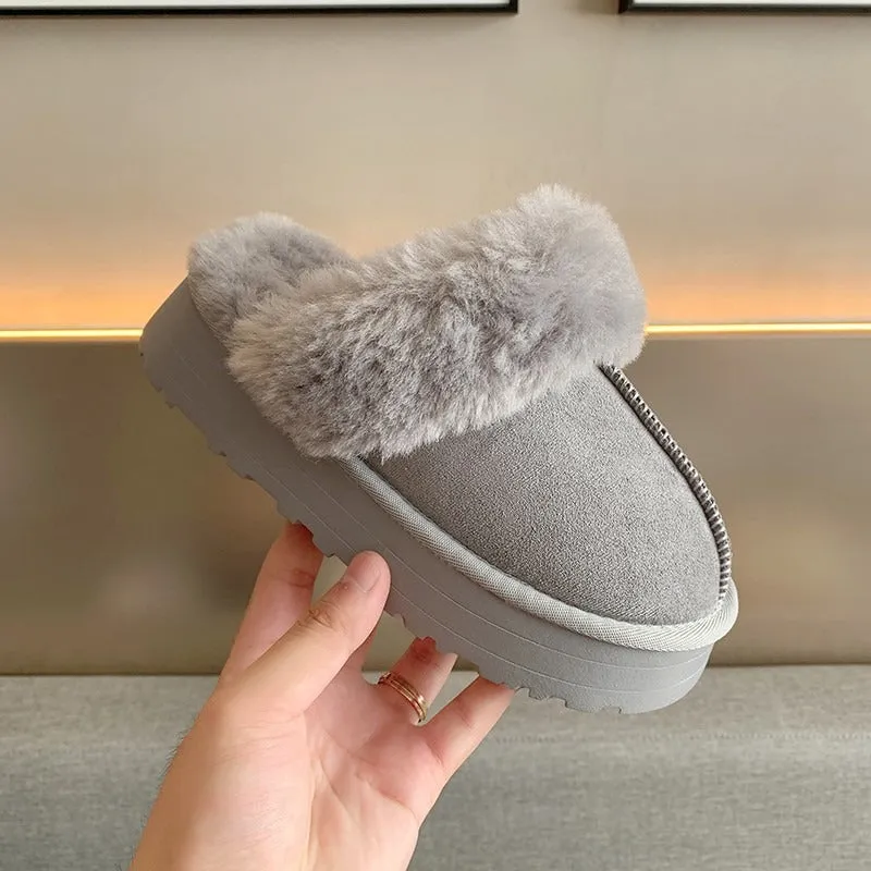 Winter Brand Plush Cotton Slippers Women Flats Shoes Platform Casual Home Suede Fur Slippers for Women