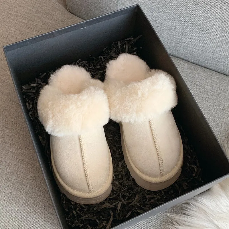 Winter Brand Plush Cotton Slippers Women Flats Shoes Platform Casual Home Suede Fur Slippers for Women
