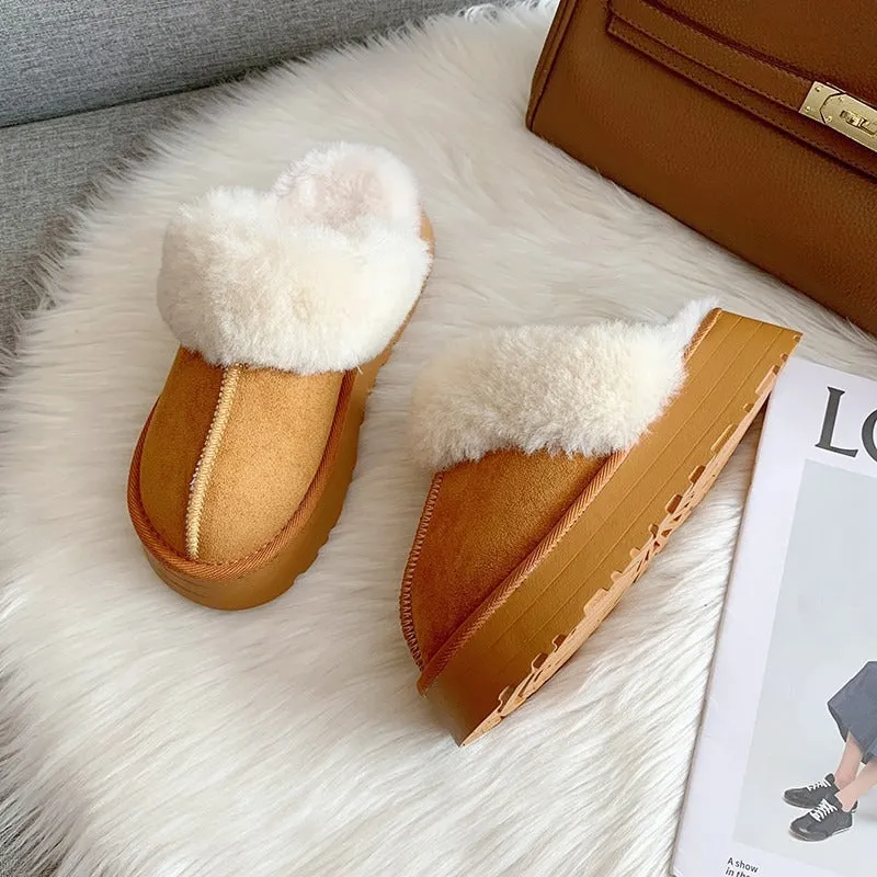 Winter Brand Plush Cotton Slippers Women Flats Shoes Platform Casual Home Suede Fur Slippers for Women