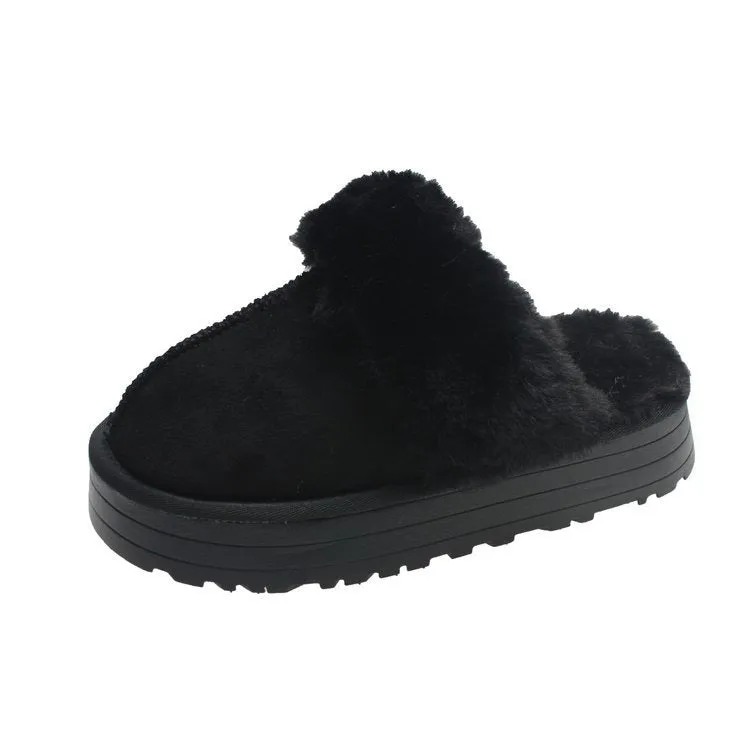 Winter Brand Plush Cotton Slippers Women Flats Shoes Platform Casual Home Suede Fur Slippers for Women