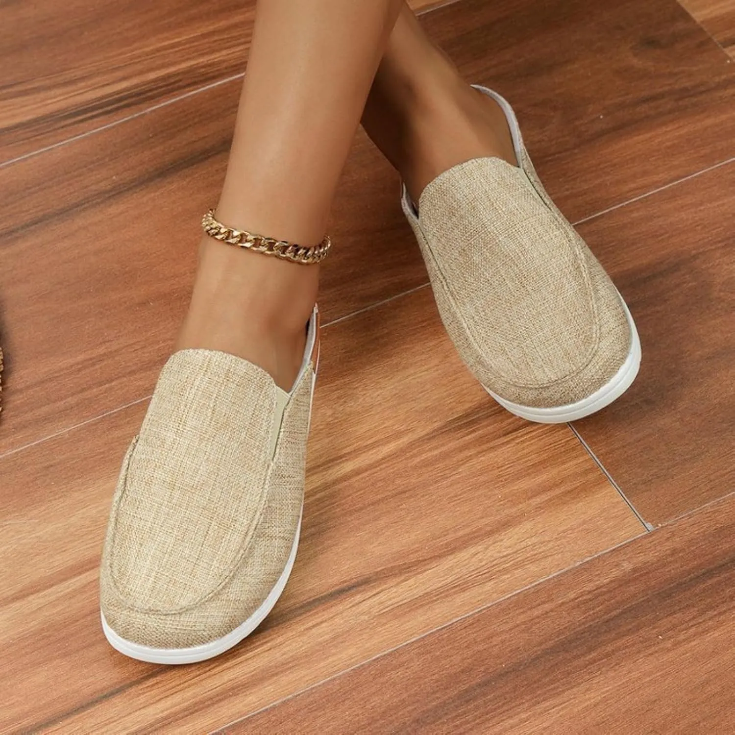 Women Canvas Slip On Lightweight Mule Sneaker,Summer Fashion Back Flats Walking Shoes Closed Round Toe Low Top Casual Loafer Comfort Leopard Print Flat Slippers,Non-Slip Sneakers 2025