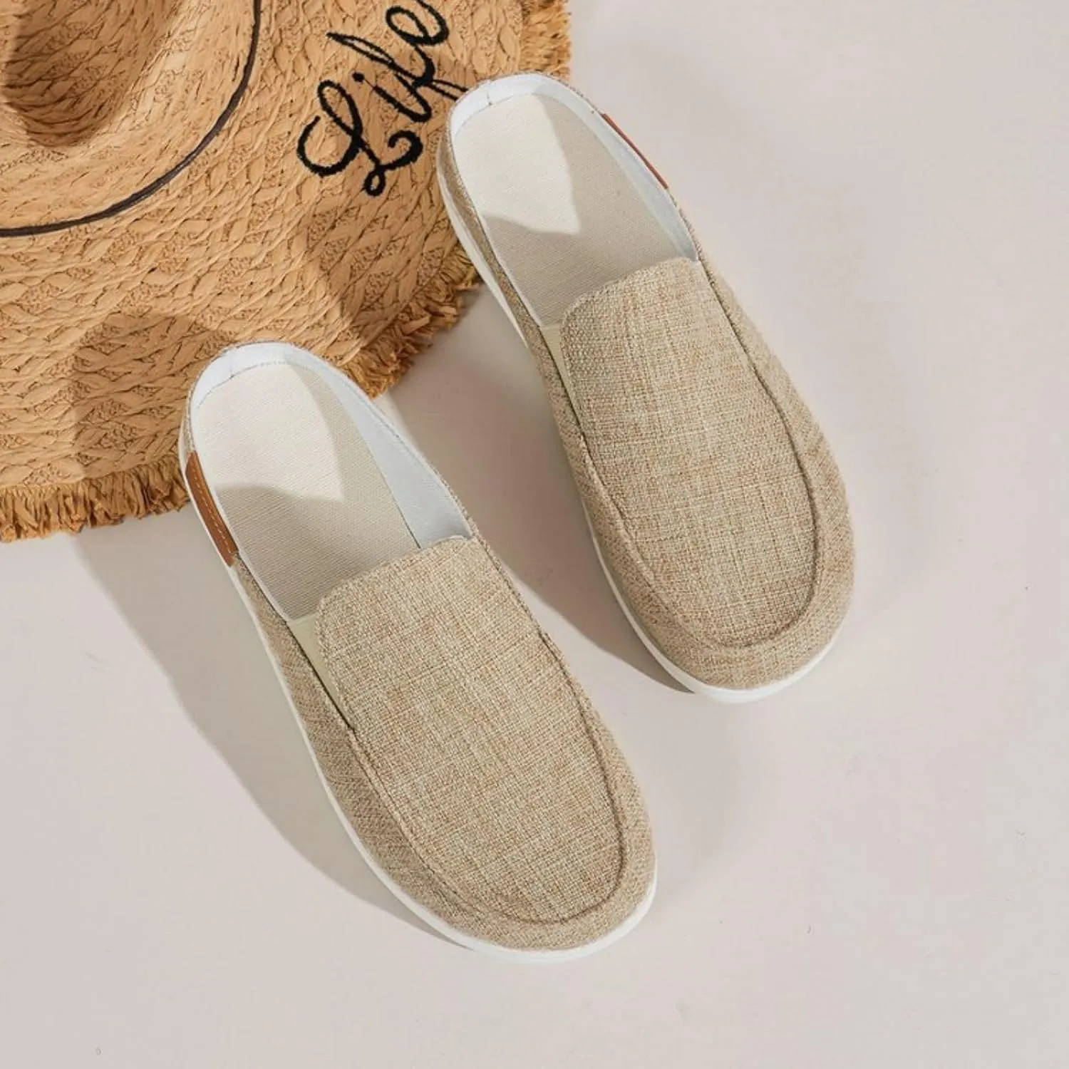 Women Canvas Slip On Lightweight Mule Sneaker,Summer Fashion Back Flats Walking Shoes Closed Round Toe Low Top Casual Loafer Comfort Leopard Print Flat Slippers,Non-Slip Sneakers 2025