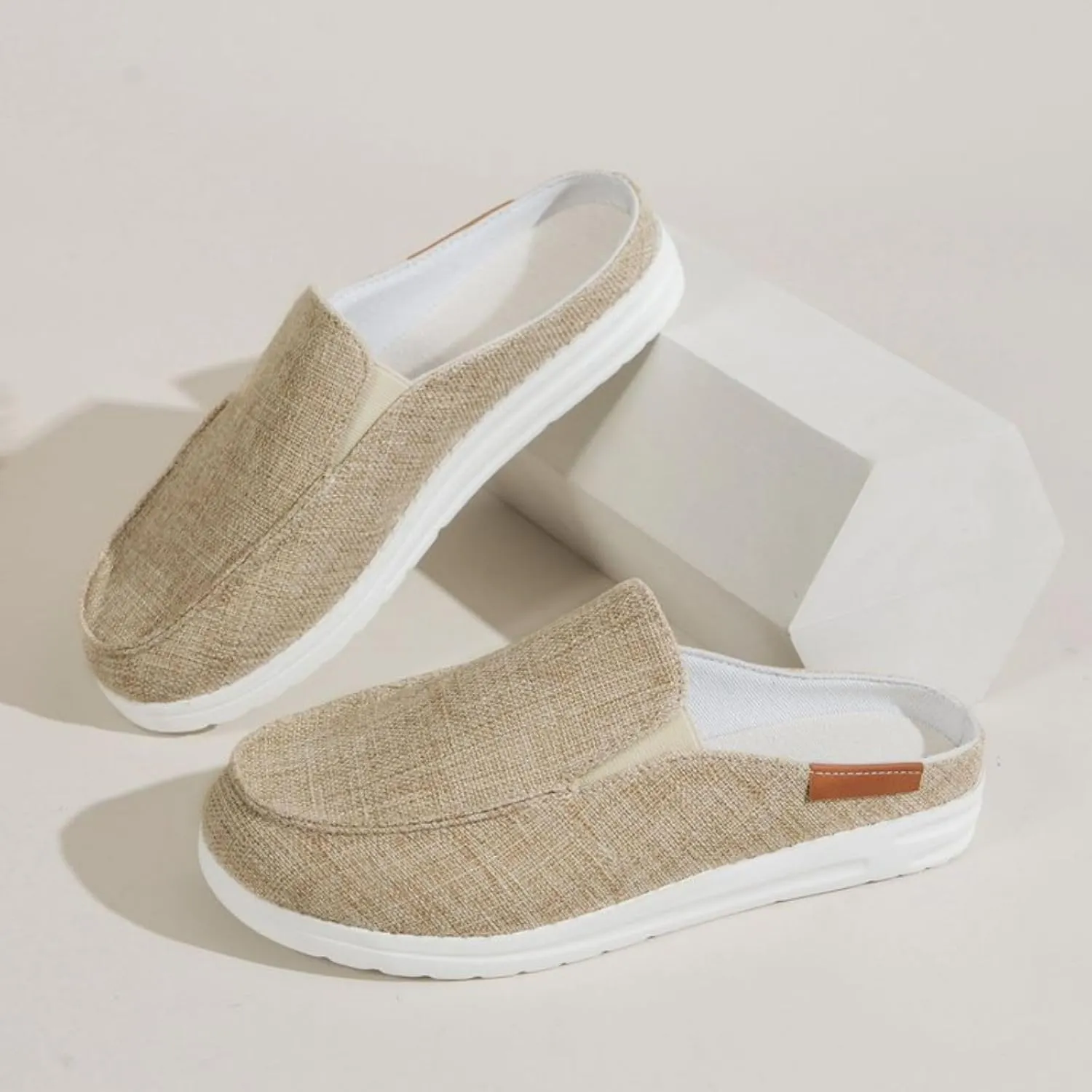 Women Canvas Slip On Lightweight Mule Sneaker,Summer Fashion Back Flats Walking Shoes Closed Round Toe Low Top Casual Loafer Comfort Leopard Print Flat Slippers,Non-Slip Sneakers 2025