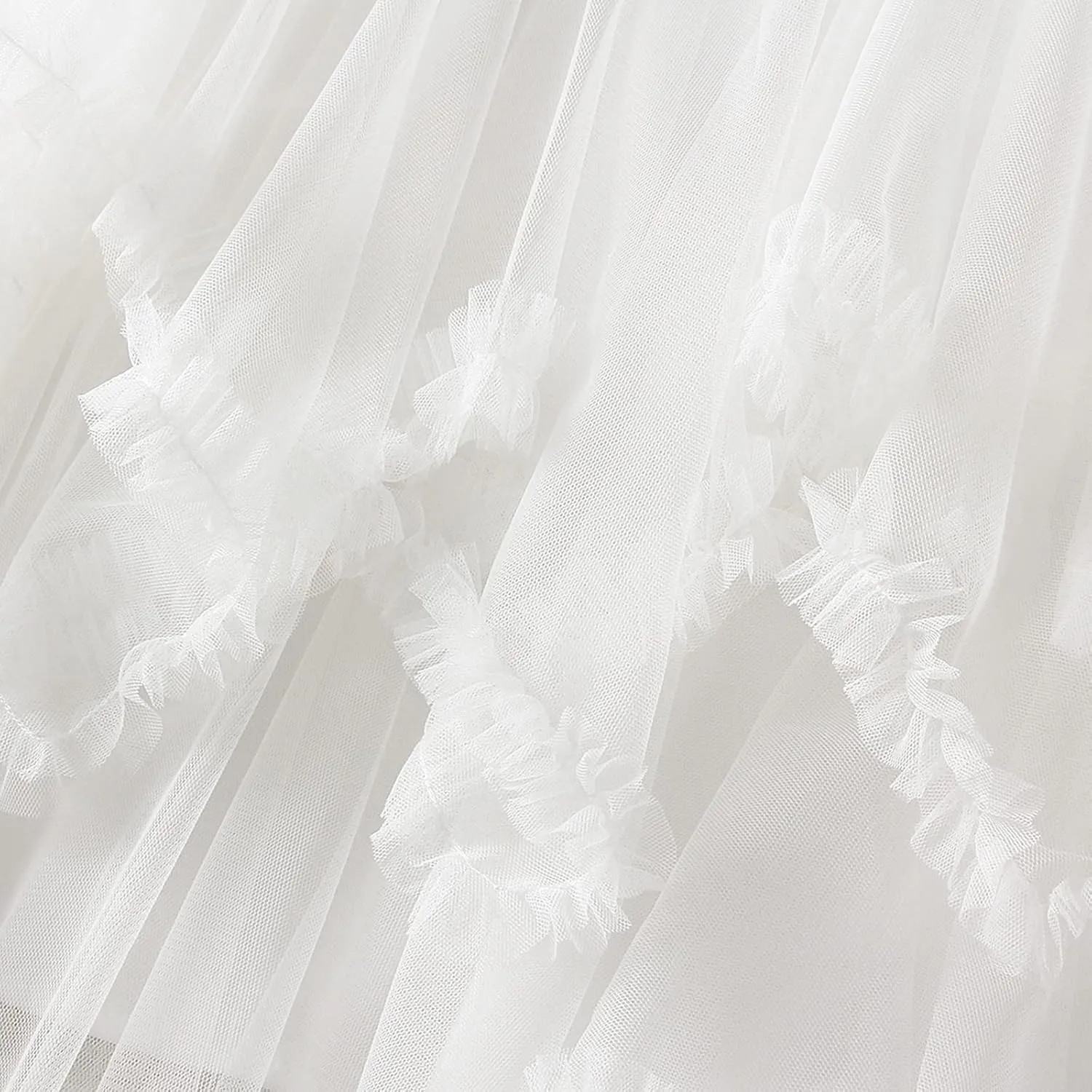 Women Layered Tulle Long Skirt, Fashion High Waist Solid Color Frill Trim Ruffle Midi Skirt