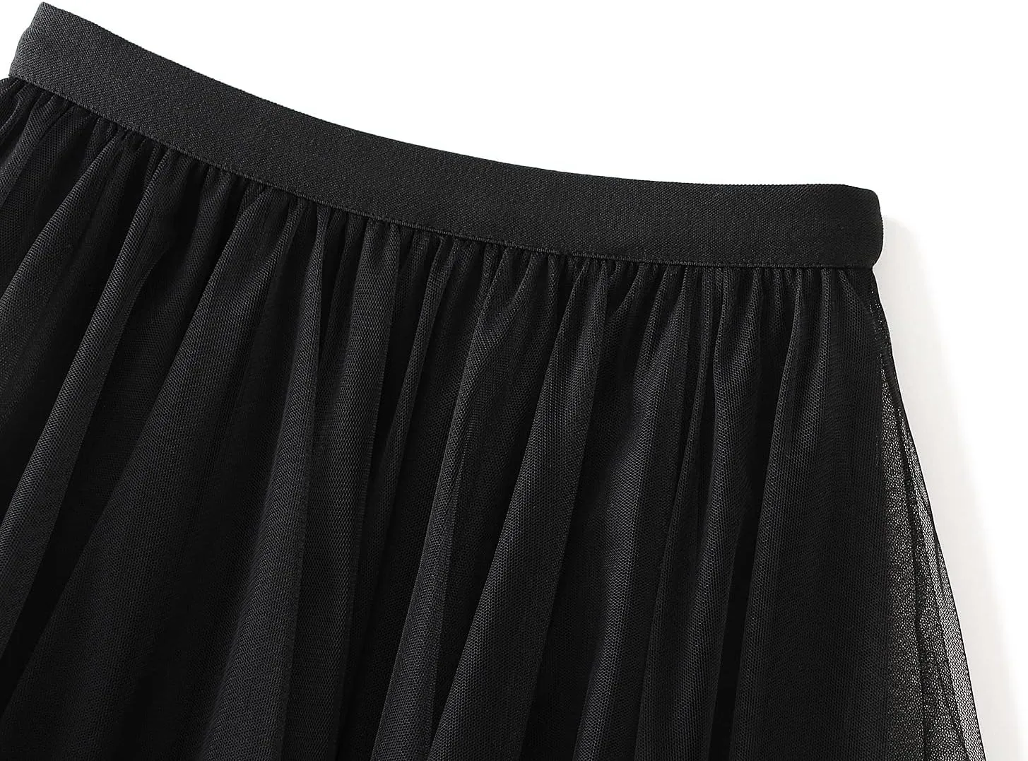 Women Layered Tulle Long Skirt, Fashion High Waist Solid Color Frill Trim Ruffle Midi Skirt