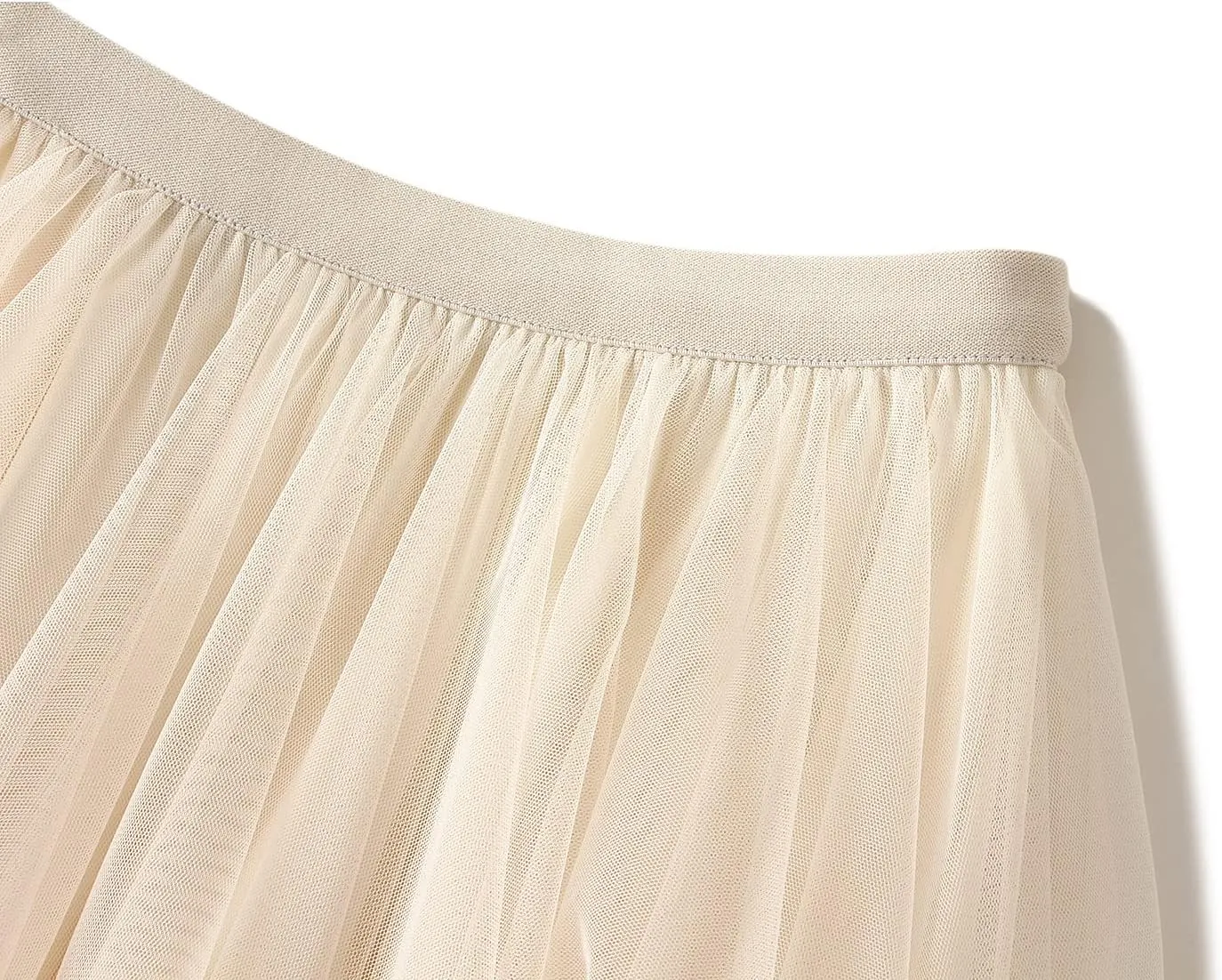 Women Layered Tulle Long Skirt, Fashion High Waist Solid Color Frill Trim Ruffle Midi Skirt