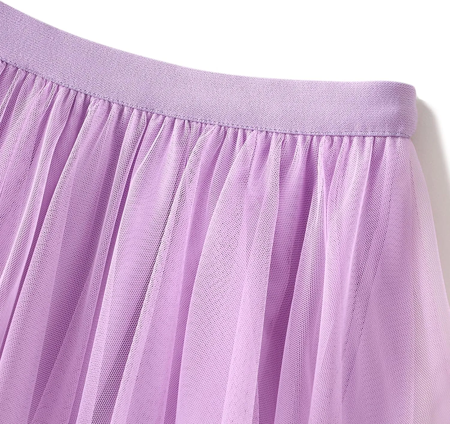 Women Layered Tulle Long Skirt, Fashion High Waist Solid Color Frill Trim Ruffle Midi Skirt