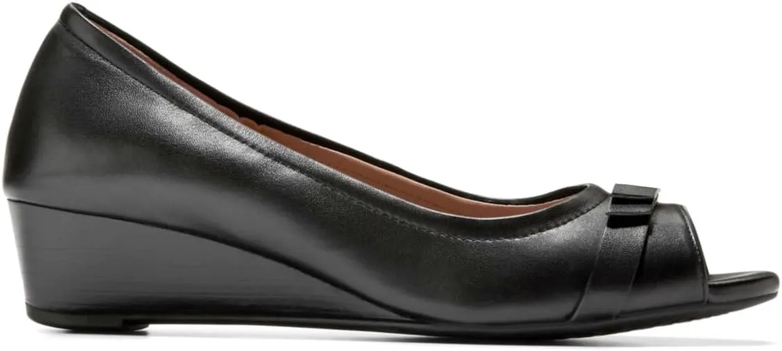 Women Peep Toe Wedge Heel Pumps Bow Slip On Low Heel Wedge Sandals Open Round Toe Matte Leather Dress Shoes Office Ladies Work Business Wedding Party Dance Shoe Elegant Comfort 4-11 M US