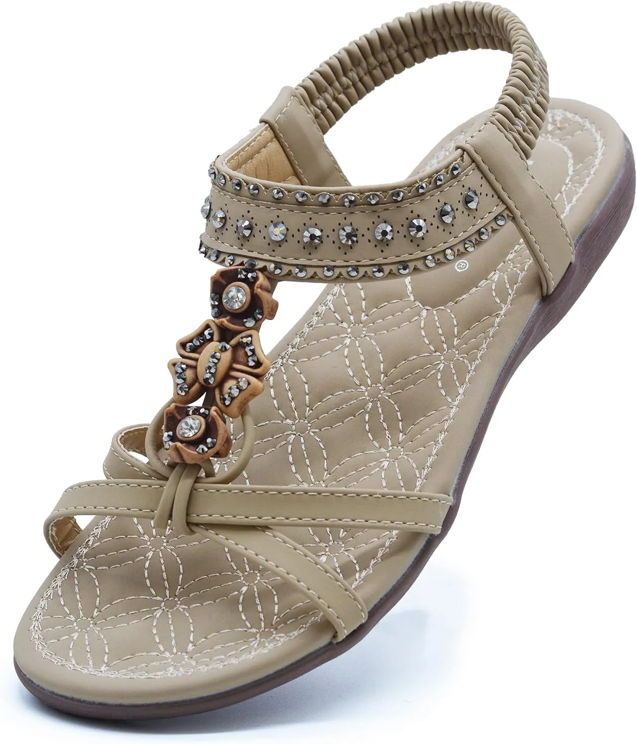 Women Sandals Comfortable Bohemian Flats Walking Strap Elastic Slip On Casual Beach Sandal Shoes for Summer