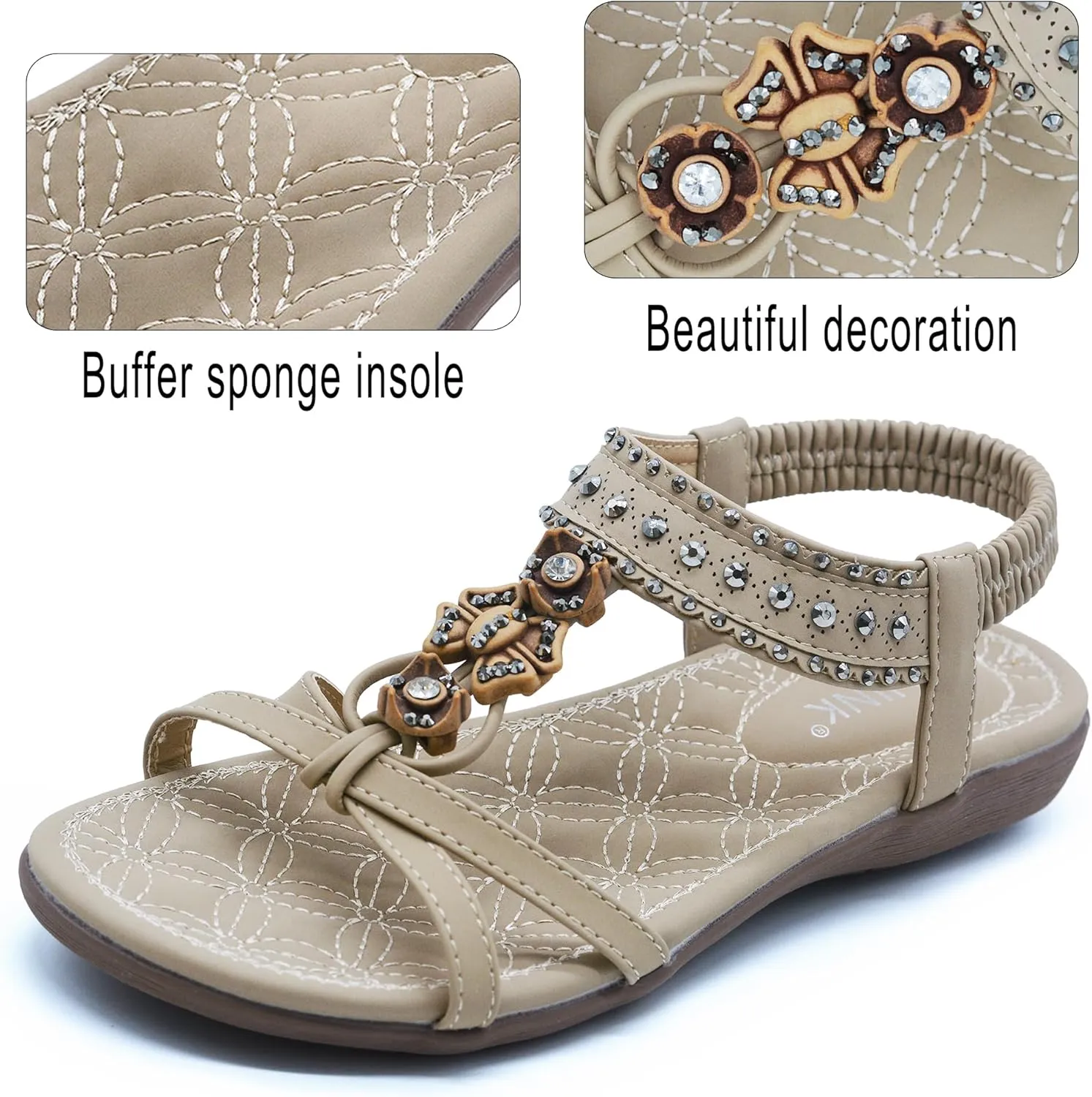 Women Sandals Comfortable Bohemian Flats Walking Strap Elastic Slip On Casual Beach Sandal Shoes for Summer