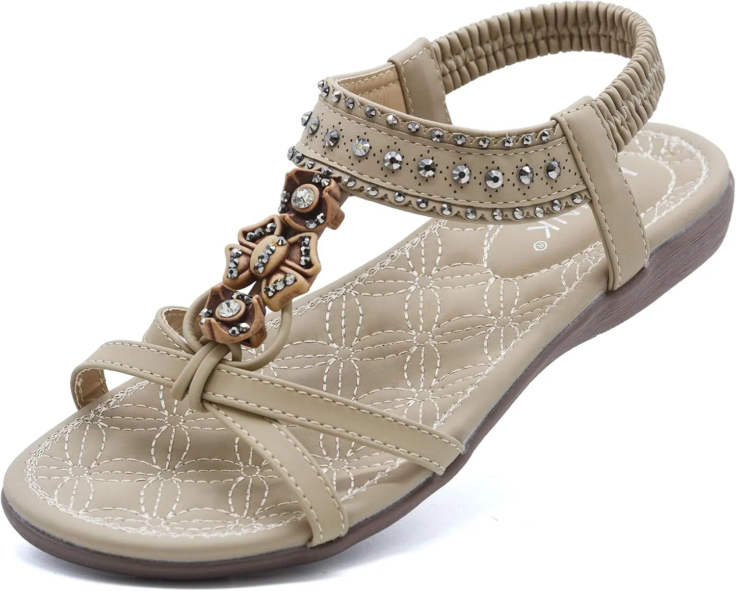 Women Sandals Comfortable Bohemian Flats Walking Strap Elastic Slip On Casual Beach Sandal Shoes for Summer