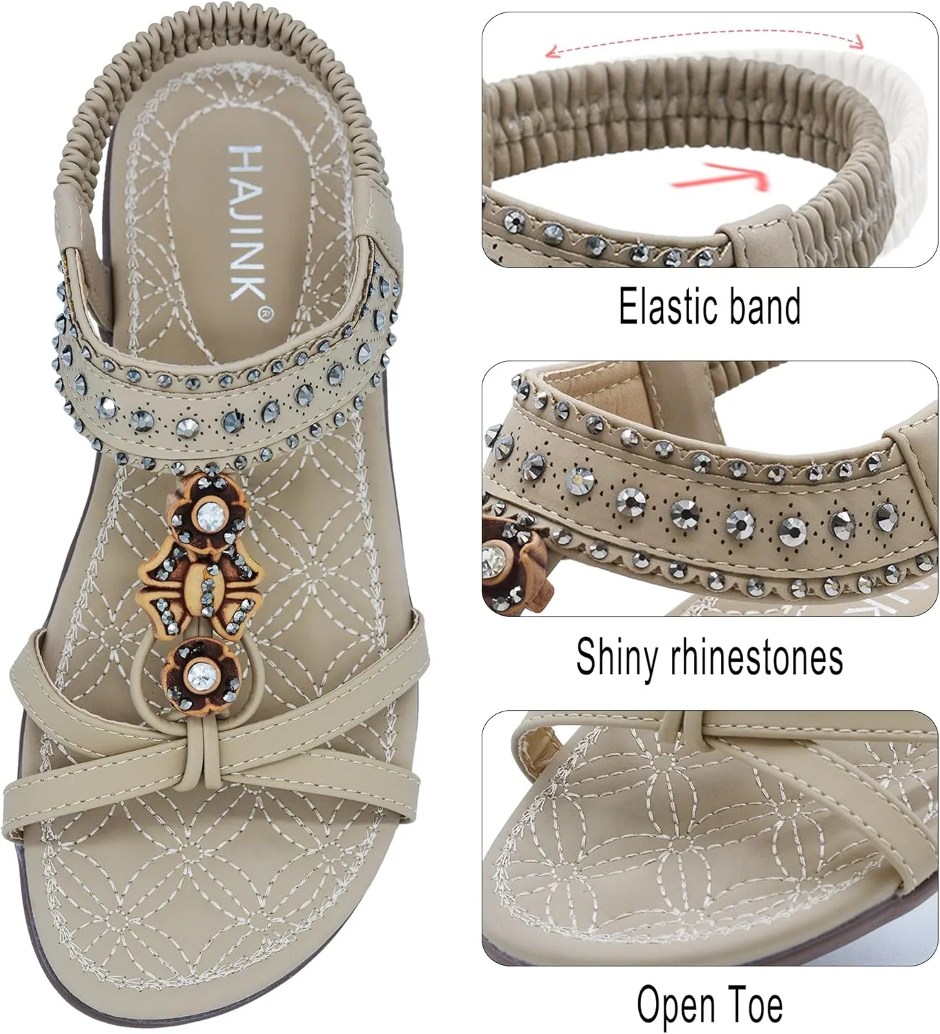 Women Sandals Comfortable Bohemian Flats Walking Strap Elastic Slip On Casual Beach Sandal Shoes for Summer