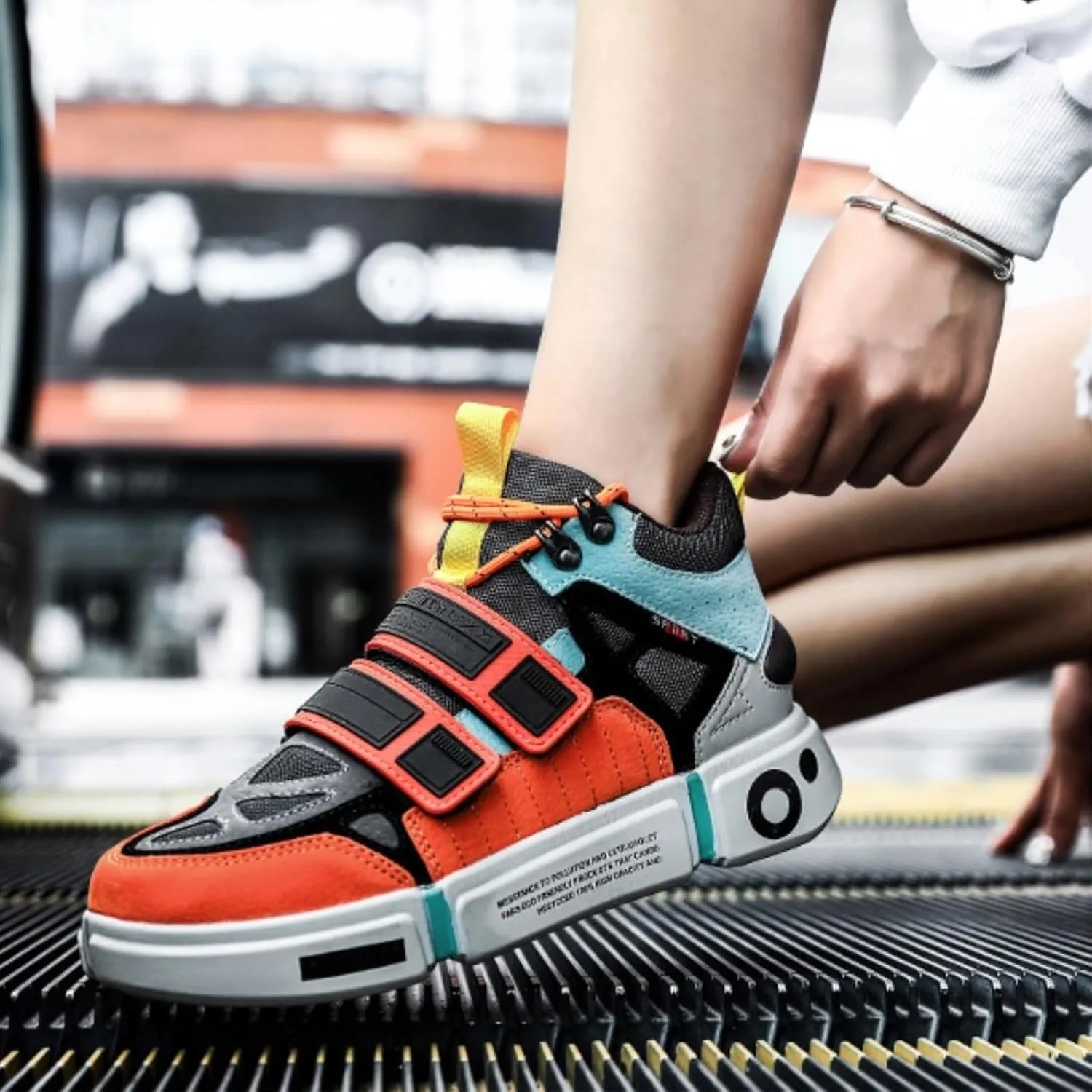 Women Vibrant Colorful Fashion Sneakers, Breathable Lightweight Urban Footwear, Trendy Adjustable Street Shoes, Couple Matching