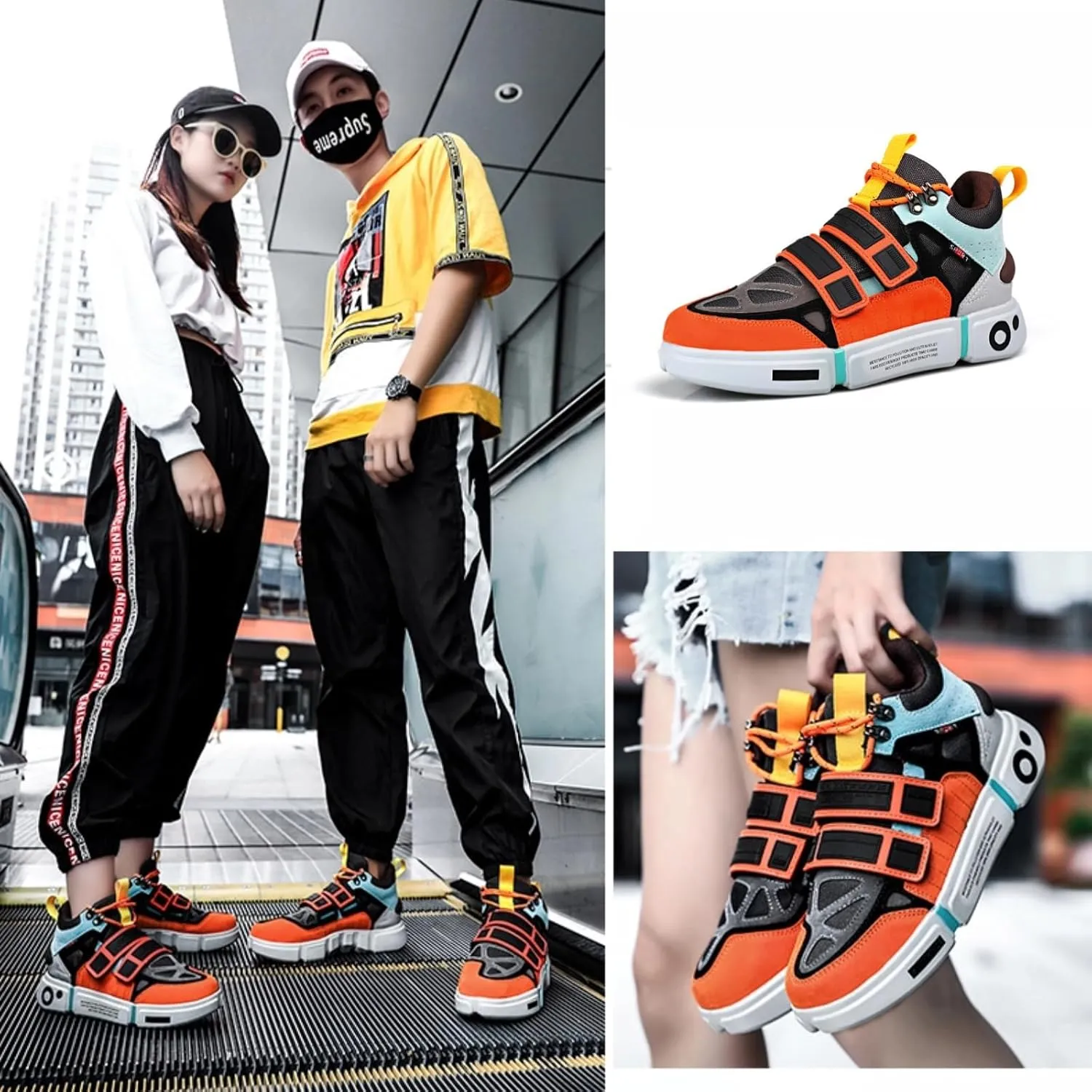 Women Vibrant Colorful Fashion Sneakers, Breathable Lightweight Urban Footwear, Trendy Adjustable Street Shoes, Couple Matching
