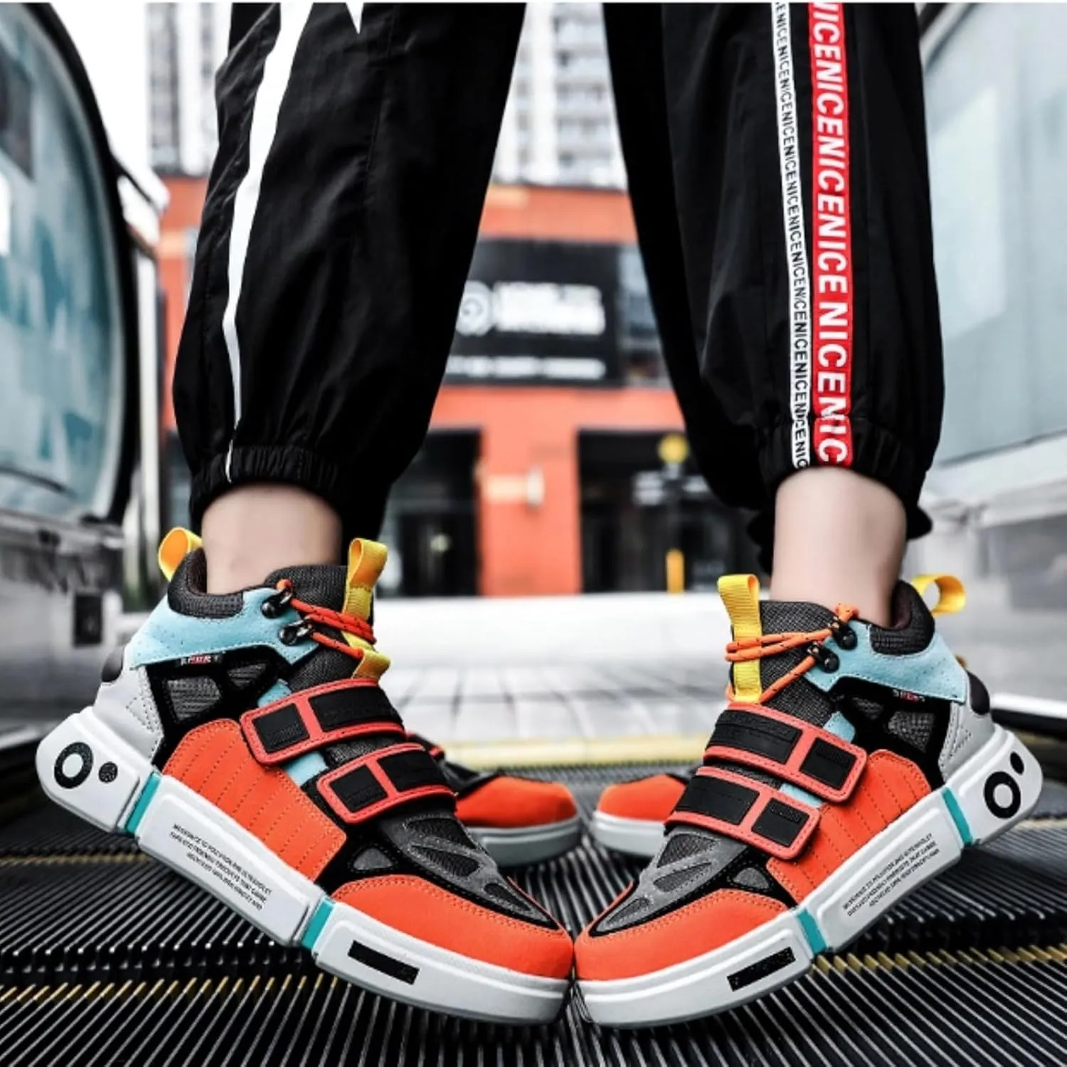 Women Vibrant Colorful Fashion Sneakers, Breathable Lightweight Urban Footwear, Trendy Adjustable Street Shoes, Couple Matching