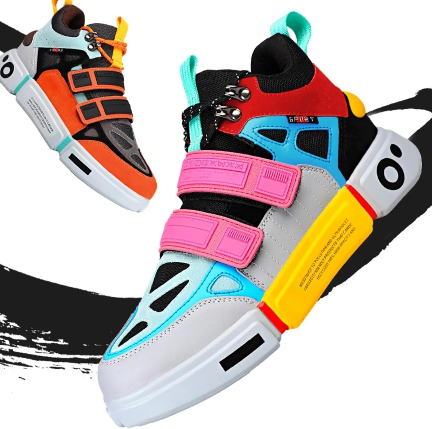 Women Vibrant Colorful Fashion Sneakers, Breathable Lightweight Urban Footwear, Trendy Adjustable Street Shoes, Couple Matching