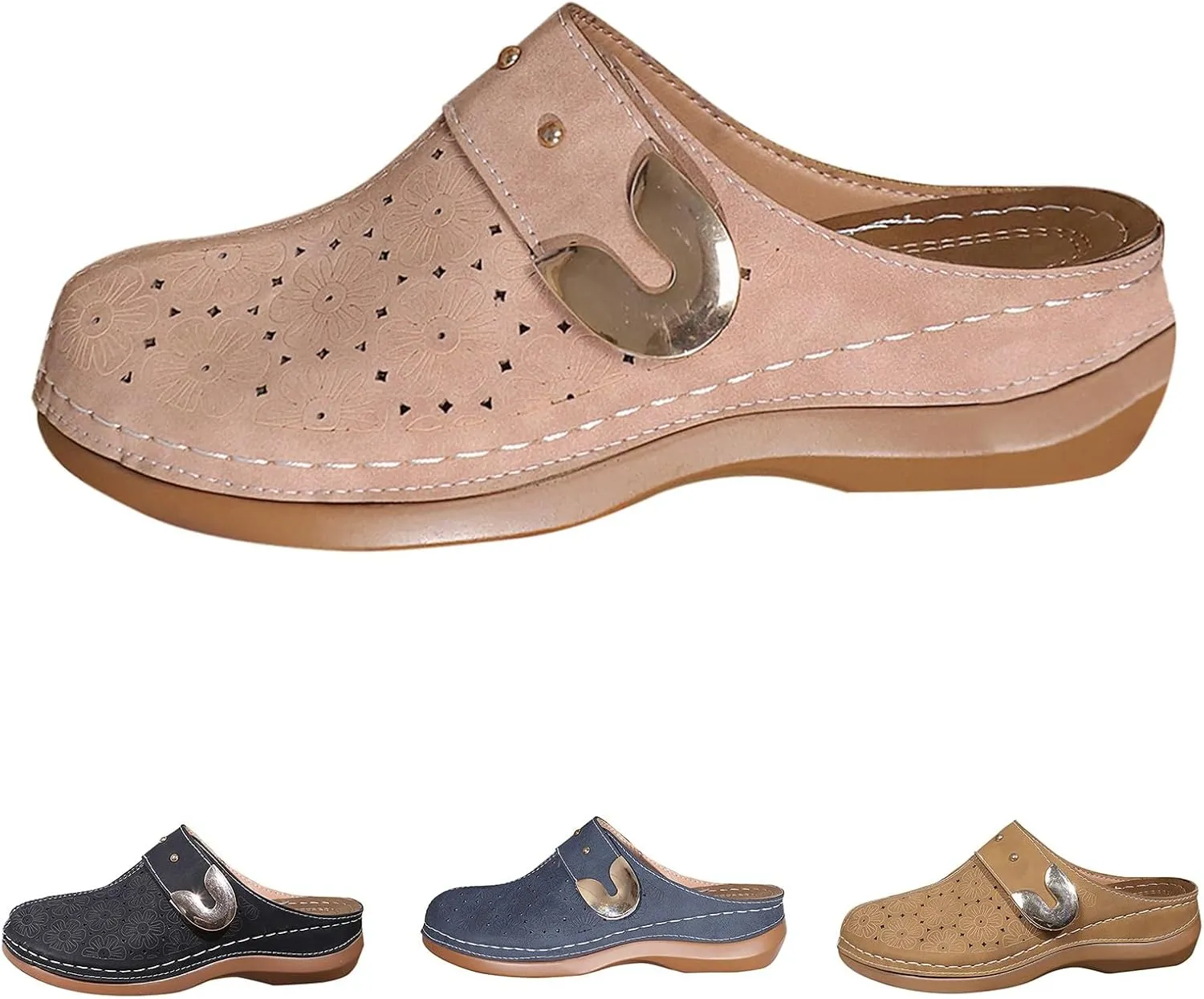 Women Wedge Sandals with Arch Support Close Toe Clogs Summer Slip On Orthopedic Sandals Fashion Slingback Mules