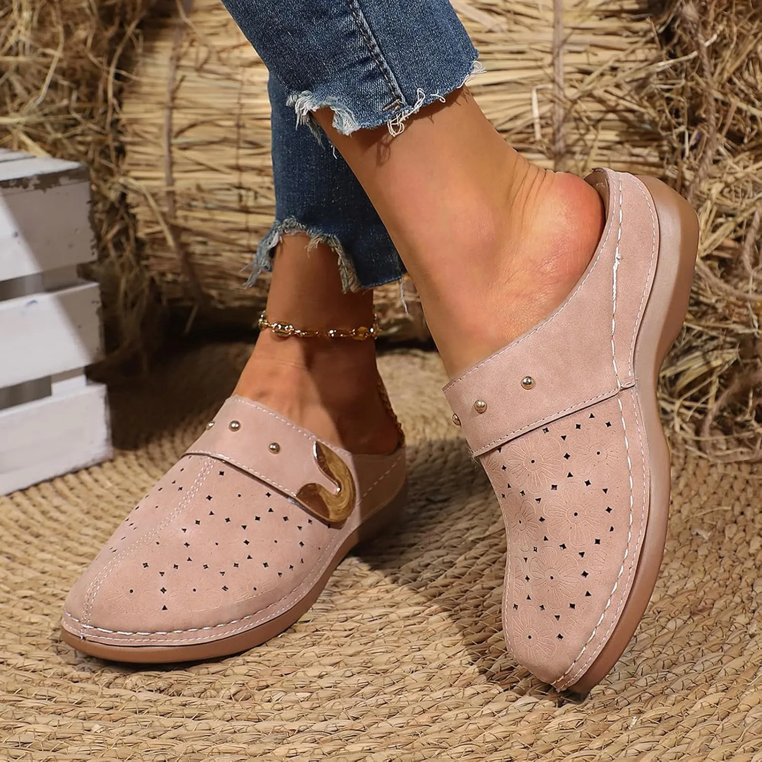 Women Wedge Sandals with Arch Support Close Toe Clogs Summer Slip On Orthopedic Sandals Fashion Slingback Mules