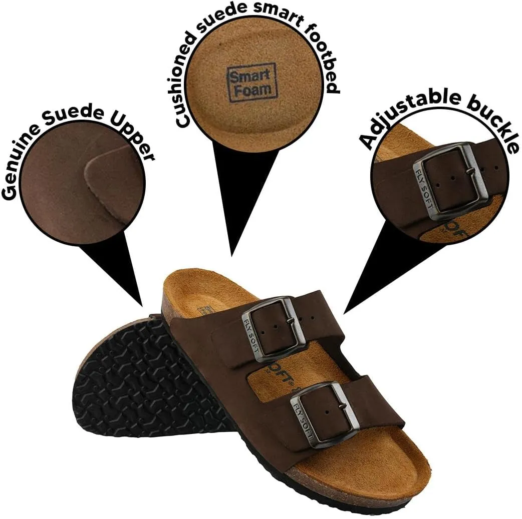 Women's 100% Genuine Leather Sandals - Comfortable Smart Foam Footbed, Slip-On Slides for Summer Wear, Adjustable Fit and Durable Non-Slip Sole