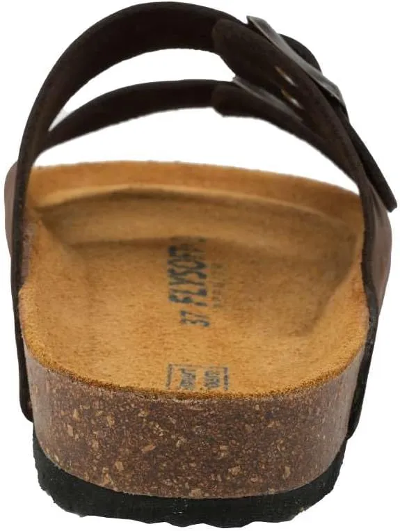 Women's 100% Genuine Leather Sandals - Comfortable Smart Foam Footbed, Slip-On Slides for Summer Wear, Adjustable Fit and Durable Non-Slip Sole