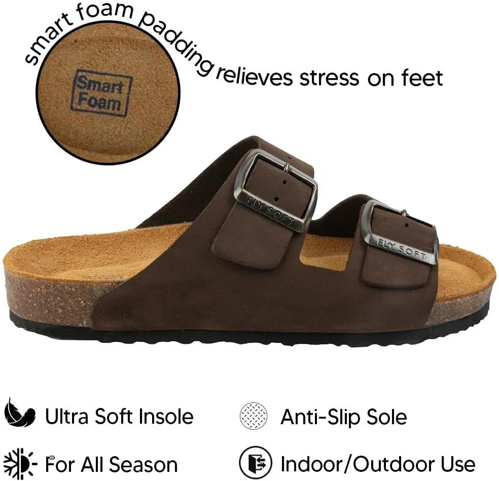 Women's 100% Genuine Leather Sandals - Comfortable Smart Foam Footbed, Slip-On Slides for Summer Wear, Adjustable Fit and Durable Non-Slip Sole