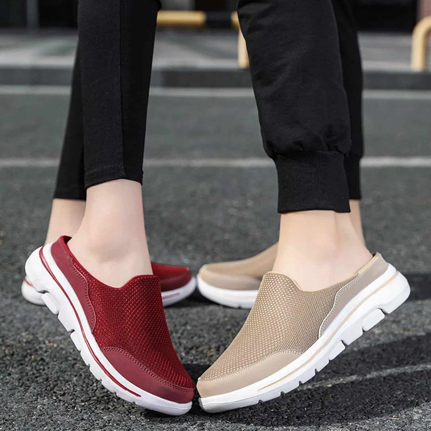 Women's Backless Walking Sneakers Summer Slip-on Mule Shoes Closed Toe Slip On Mesh Breathable Slippers Comfort Lightweight Casual Soft Soles Shoes Going Out Sports Outdoor Trendy Footwear