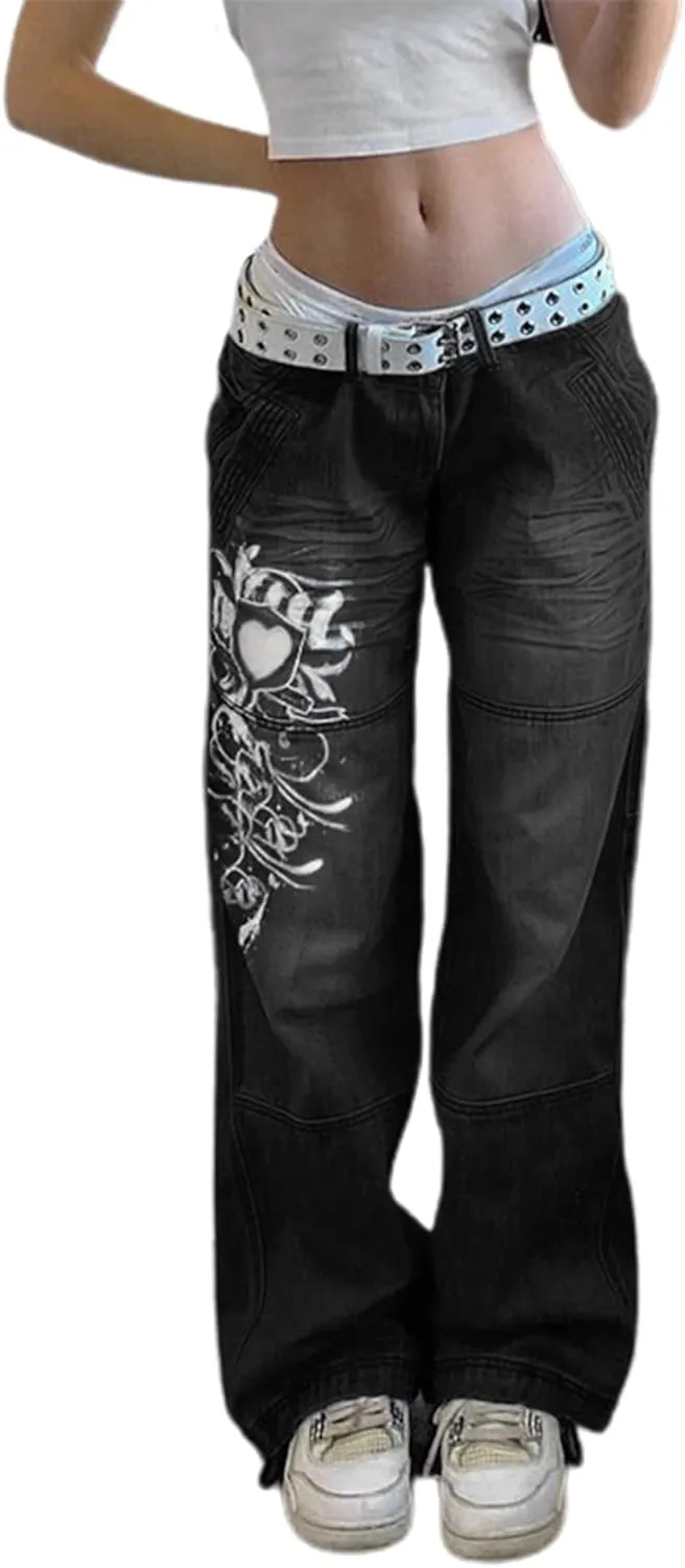 Women's Baggy Denim Pants High Waisted Y2K Wide Leg Oversized Plus Size Boyfriend Cargo Jeans Streetwear Trousers