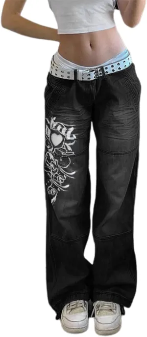 Women's Baggy Denim Pants High Waisted Y2K Wide Leg Oversized Plus Size Boyfriend Cargo Jeans Streetwear Trousers