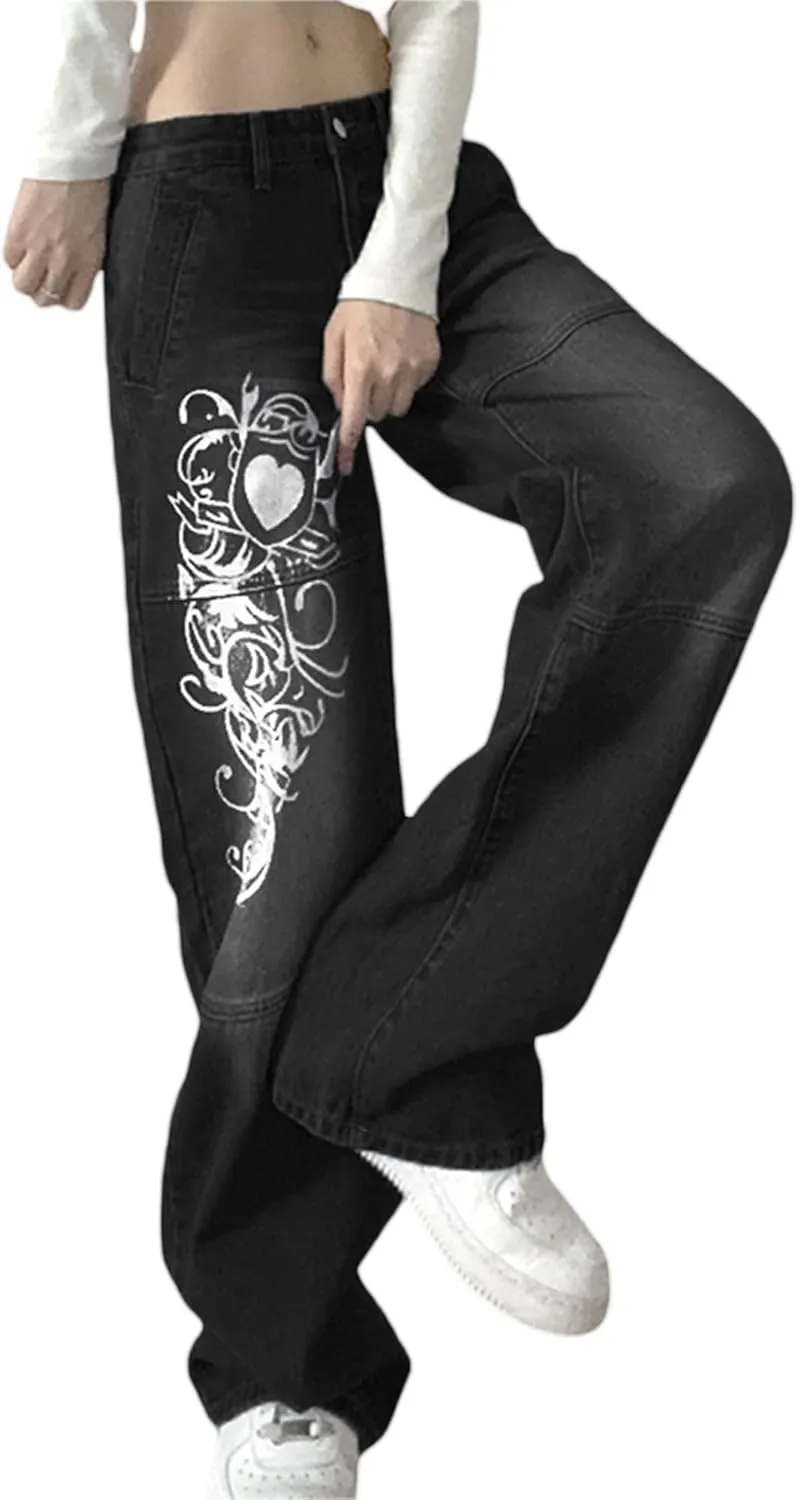 Women's Baggy Denim Pants High Waisted Y2K Wide Leg Oversized Plus Size Boyfriend Cargo Jeans Streetwear Trousers